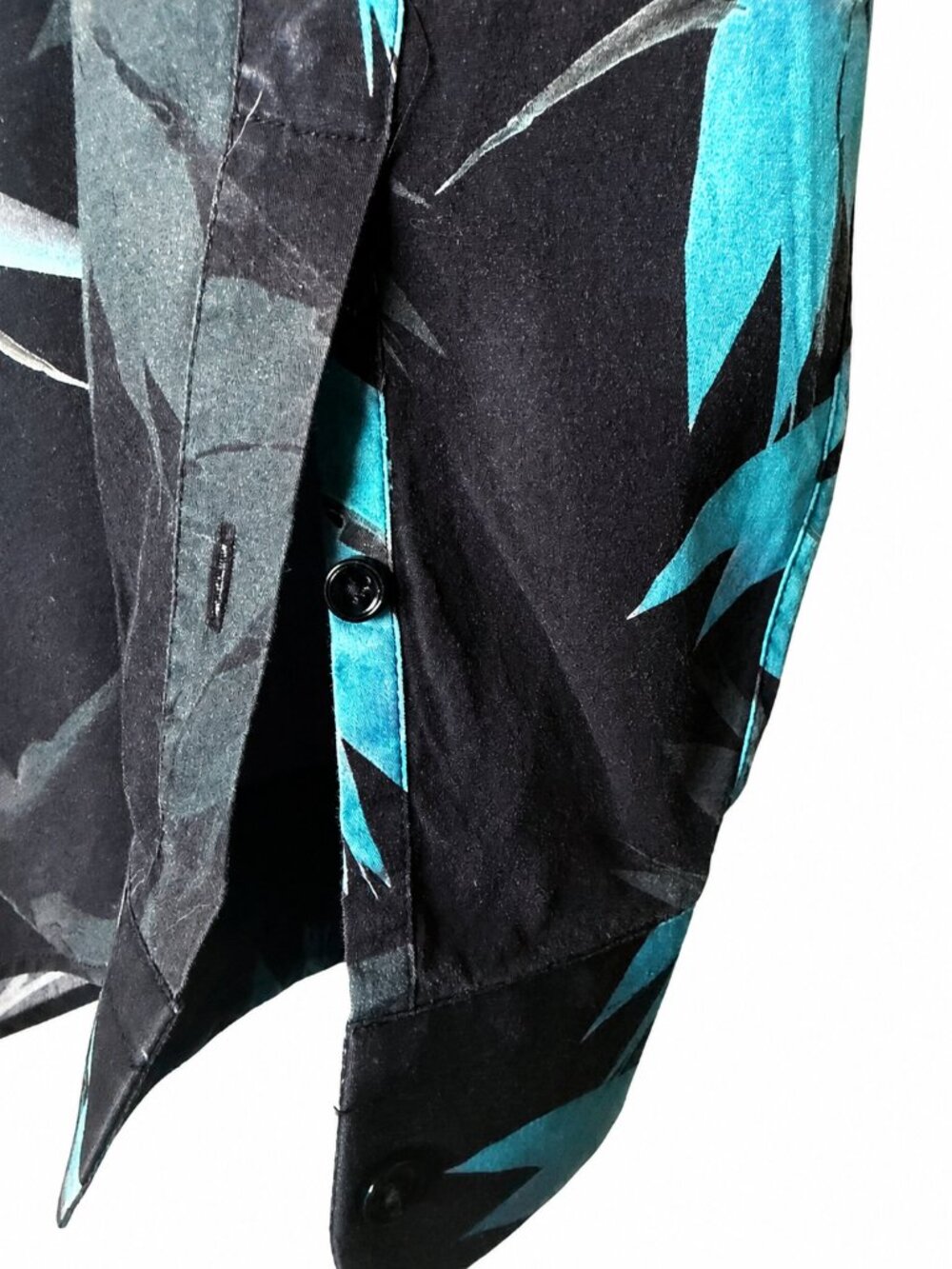 REISS Xandy Men’s L 100% Cotton Foliage Print Slim Fit Shirt Black Teal - Picture 3 of 9
